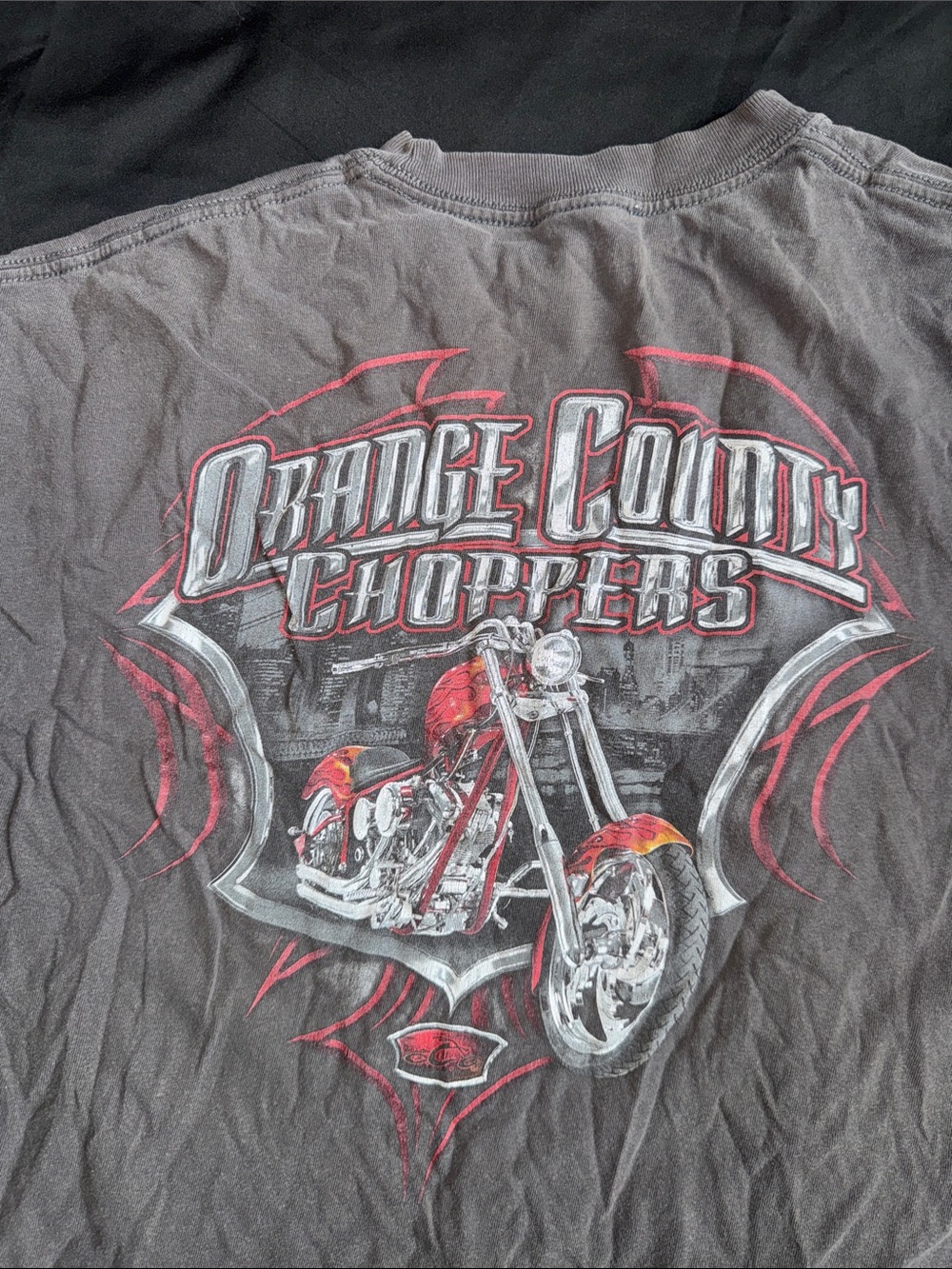 2000s Orange County Choppers Graphic Tee - Black with Red Accents